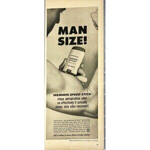 Mennen Speed Stick Deodorant "MAN SIZE" Odor-resistant! Vintage Print Ad 1963